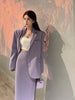 UNXX Quality Office Ladies Suits with Skirt Two-Piece Setup Autumn Purple with Belt Blazer Chic High-Waist Split Skirt Outfit