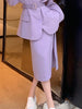 UNXX Quality Office Ladies Suits with Skirt Two-Piece Setup Autumn Purple with Belt Blazer Chic High-Waist Split Skirt Outfit