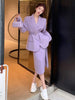 UNXX Quality Office Ladies Suits with Skirt Two-Piece Setup Autumn Purple with Belt Blazer Chic High-Waist Split Skirt Outfit