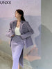 UNXX Quality Office Ladies Suits with Skirt Two-Piece Setup Autumn Purple with Belt Blazer Chic High-Waist Split Skirt Outfit