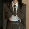 UNXX Women Suit Blazer +Skirt + Shirt 3 Pieces Set Brown Preppy Style Sexy Suits Crop Top Streetwear Party Skinny Clothes Woman