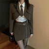 UNXX Women Suit Blazer +Skirt + Shirt 3 Pieces Set Brown Preppy Style Sexy Suits Crop Top Streetwear Party Skinny Clothes Woman