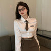 UNXX Women Suit Blazer +Skirt + Shirt 3 Pieces Set Brown Preppy Style Sexy Suits Crop Top Streetwear Party Skinny Clothes Woman