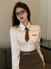 UNXX Women Suit Blazer +Skirt + Shirt 3 Pieces Set Brown Preppy Style Sexy Suits Crop Top Streetwear Party Skinny Clothes Woman