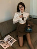 UNXX Women Suit Blazer +Skirt + Shirt 3 Pieces Set Brown Preppy Style Sexy Suits Crop Top Streetwear Party Skinny Clothes Woman