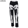 UVRCOS Streetwear Women Cyber Y2k Pants Design Low-rise Contrast Embroidered Jeans Denim Buttorn Pockets Casual Femme Bottom