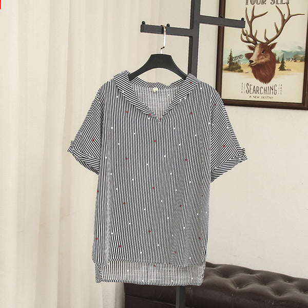 2022 Summer women blouse ladies short sleeve shirt raglan stripe tops 4XL plus size fashion women office clothing