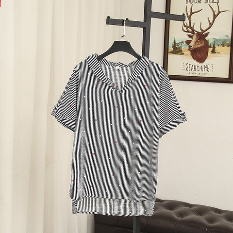 2022 Summer women blouse ladies short sleeve shirt raglan stripe tops 4XL plus size fashion women office clothing