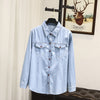 women cotton denim blouse button pockets jeans shirt plus size women clothing(T163)