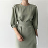 Prairie Chic Preppy Dress Cotton Linen Cross Bandage Slim Women Casual Dress 2022 New Arrival Lady Midi Dress