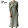 Prairie Chic Preppy Dress Cotton Linen Cross Bandage Slim Women Casual Dress 2022 New Arrival Lady Midi Dress