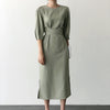 Prairie Chic Preppy Dress Cotton Linen Cross Bandage Slim Women Casual Dress 2022 New Arrival Lady Midi Dress