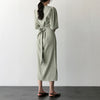 Prairie Chic Preppy Dress Cotton Linen Cross Bandage Slim Women Casual Dress 2022 New Arrival Lady Midi Dress