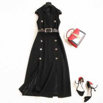Ukraine Vestidos Summer Dress Women Fashion Dresses Europe 2022 Autumn Lapel Sleeveless Plus Size Commuter Black OL Dress