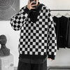 Ulzzang Teens Sweater Hooded Pullovers Men Plaid Checkered Casual Sweater All-match Unisex Couple Thick Winter Loose Knitwear