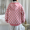 Ulzzang Teens Sweater Hooded Pullovers Men Plaid Checkered Casual Sweater All-match Unisex Couple Thick Winter Loose Knitwear