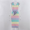 Ummer Stripe Knit Dress Women Sexy V-neck Bodycon  Sleeveless Spaghetti Strap Waist Bandage Elegant Party Midi Dresses