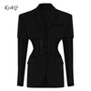 Unique Design Waist Perspective Mesh Stitching Suit Coat Medium Long Casual Blazers Dress Women's Cool Black Jacket
