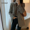Unireal 2023 Autumn Women Plaid Blazer Suit Jacket Coats Casual Outwear Streetwear Female Wool Blazer
