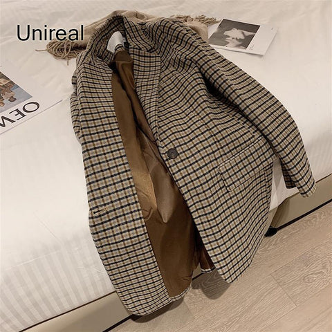 Unireal 2023 Autumn Women Plaid Blazer Suit Jacket Coats Casual Outwear Streetwear Female Wool Blazer