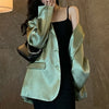 Unireal 2023 Spring Autumn Women Satin Blazer Vintage Coats Casual Streetwear Chic Feamle Green Suit Jacket