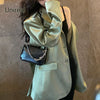 Unireal 2023 Spring Autumn Women Satin Blazer Vintage Coats Casual Streetwear Chic Feamle Green Suit Jacket