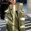 Unireal 2023 Spring Autumn Women Satin Blazer Vintage Coats Casual Streetwear Chic Feamle Green Suit Jacket
