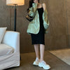Unireal 2023 Spring Autumn Women Satin Blazer Vintage Coats Casual Streetwear Chic Feamle Green Suit Jacket