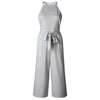 Sexy Striped Halter Women Jumpsuit 2022 Summer Sleeveless Wide Leg Loose Style Rompers Beach Party Sash Overalls
