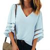 V Neck Flared Sleeves Mesh Patchwork Shirts Summer Plus Size Casual Loose Mesh Women Blouse Pink Street Womens Tops Blouses 5XL