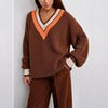 V Neck Knit Sweater Women Striped Patchwork Winter Pullover Casual Vintage Warm Jumper Female Loose Long Sleeve Knitwear