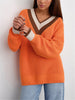 V Neck Knit Sweater Women Striped Patchwork Winter Pullover Casual Vintage Warm Jumper Female Loose Long Sleeve Knitwear