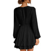V Neck Mini Dress Women Sexy Bandage Green Dress Autumn Elegant Long Sleeve Ruffle A-Line Dress Solid Short Woman Dress