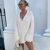 V-Neck Oversized Women Sweater Autumn Hollow Out Striped Knitted Pullover Casual Loose Long Sleeve Tops Female Knitwear Jumper