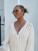 V-Neck Oversized Women Sweater Autumn Hollow Out Striped Knitted Pullover Casual Loose Long Sleeve Tops Female Knitwear Jumper