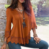 V Neck Three Quarter Sleeve Crochet Lace Slim Blouse Shirts Ladies Solid Casual Tops Black/Blue/Orange