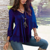 V Neck Three Quarter Sleeve Crochet Lace Slim Blouse Shirts Ladies Solid Casual Tops Black/Blue/Orange