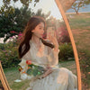 V-neck Elegant Sweet Dress Women Long Sleeve Chiffon Floral Dress Party Beach Dress for Females Korean Style 2023 Summer Chic