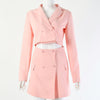 V-neck Hollow Out Women Skirt Suits Blazer Jackets And Split Mini Skirts Two Pieces Set Blazer +Skirt Set Female Outfits