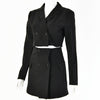 V-neck Hollow Out Women Skirt Suits Blazer Jackets And Split Mini Skirts Two Pieces Set Blazer +Skirt Set Female Outfits
