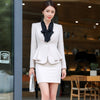 V-neck Long Sleeve Ruffle Blazer and Mini Skirt Two Piece Set Women Business Formal Black Red Beige Pencil Skirt Suit Woman