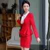 V-neck Long Sleeve Ruffle Blazer and Mini Skirt Two Piece Set Women Business Formal Black Red Beige Pencil Skirt Suit Woman