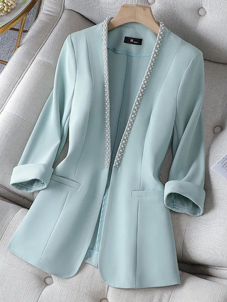 V neck Thin Suit Women's 2023 Spring and Summer Korean Professional Wear Half Sleeve Casual Jacket Office Blazer