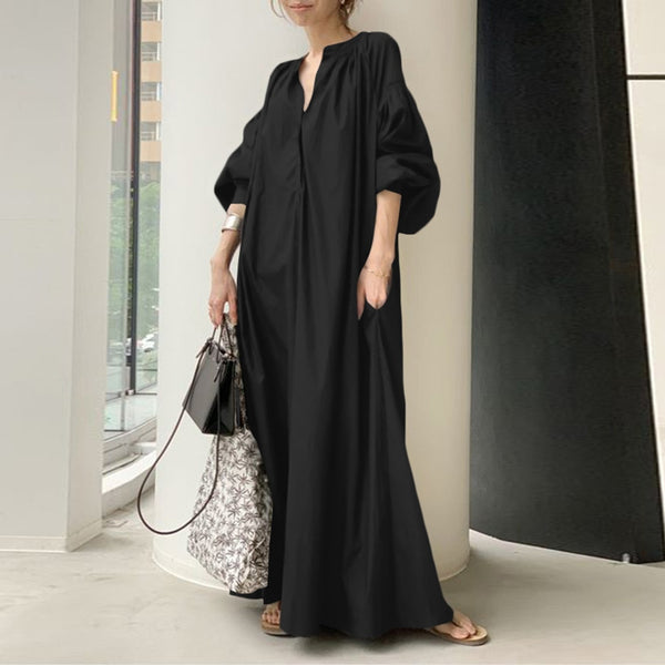 VANOVICH Korean Japan Style Long Loose Casual Lantern Sleeve Dress 2022 Fall Big Size Shirt Dress