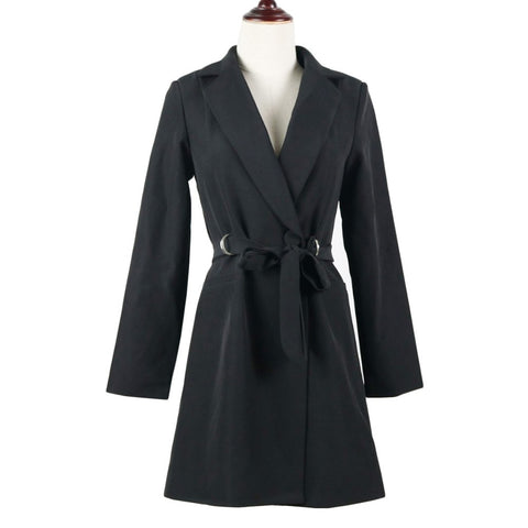 Belt Coat Womens long Sleeve V Neck High Waist Black Blazers Coats Big Szie autumn Female Blazers  Clothing