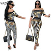 Fashion Sexy Bodycon Elegant Women Jumpsuits Off the Shoulder Ladies Costume Sexy Leopard 2-piece Rompers H9343