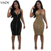Hot Fashion Ladies Sexy Night Club Women Dress Solid Hollow Out Bandage V-Neck Strapless Mini Dress Vestido LS6103