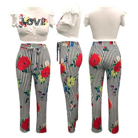 New Arrival High Fashion Bodycon Jumpsuit 2 Piece Summer Jumpsuit Short Sleeve Full Length Print Jumpsuit 3437