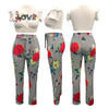 New Arrival High Fashion Bodycon Jumpsuit 2 Piece Summer Jumpsuit Short Sleeve Full Length Print Jumpsuit 3437