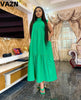 VAZN 2023 Pleated Chic Ladies Slim Elegant Female Solid Skinny Maxi Dress Sexy Lady O-Neck Sleeveless Long Dress